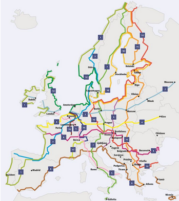 La carte du chéma européen des véloroutes et voies vertes
