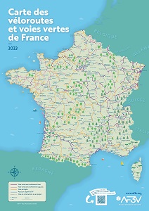 Poster plastifié - Voies vertes et véloroutes de la France (98 x 119 cm), IGN en 2023